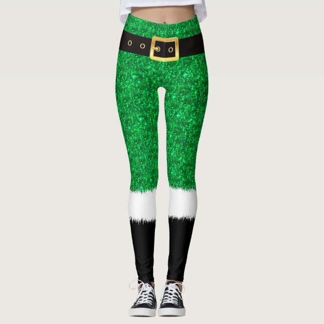 Leggings Parties scintillant verte, paillettes étincelantes (Devant)