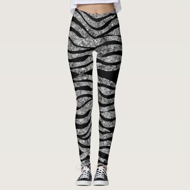Leggings Parties scintillantes argentées et guêtres noires (Devant)