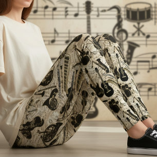 Leggings Partition de musique et instruments Noir/Or ID481