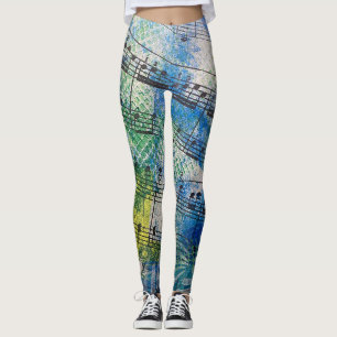Leggings Partition de musique peinte colorée et fantaisiste