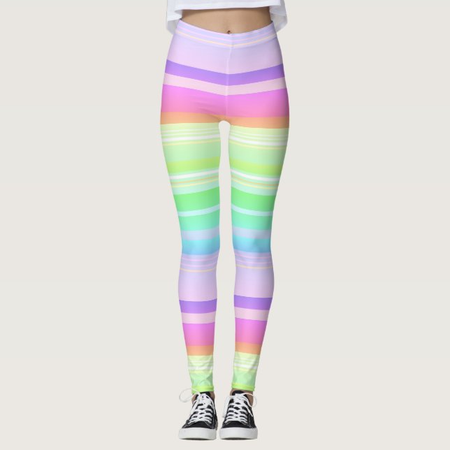 Leggings Pastel arc-en-ciel multicolore rayé (Devant)