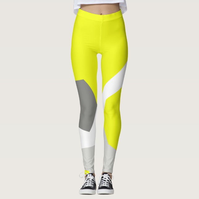 Leggings Pastel concentré Gris Jaune Jambes d'Art Abstrait (Devant)
