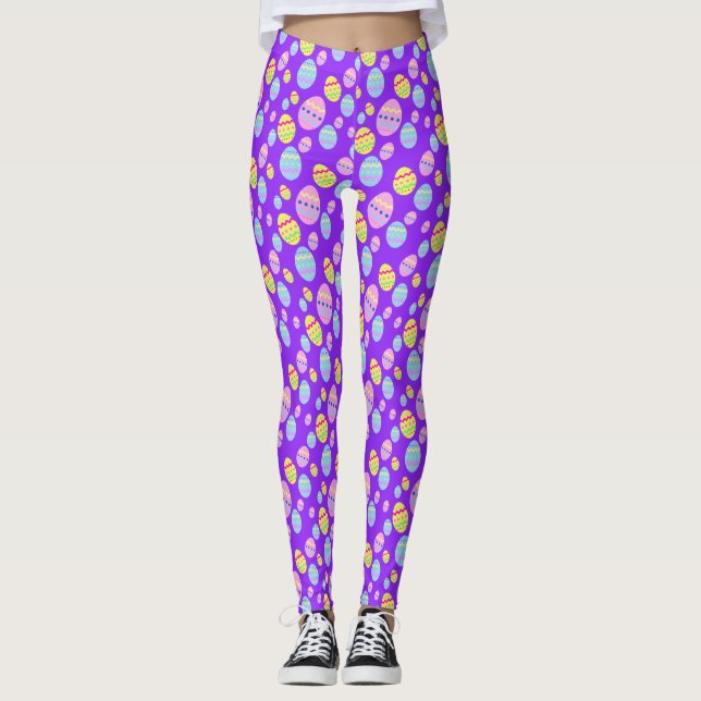 Leggings Pastel Easter Egg Motif sur violet (Devant)