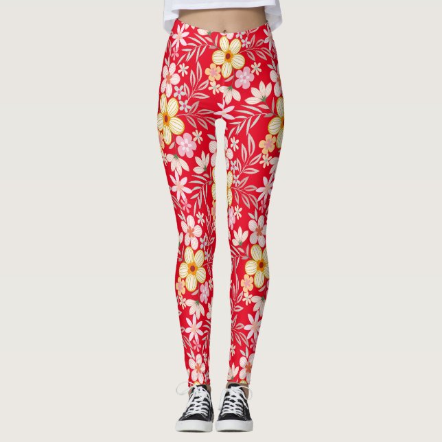 Leggings Pastel Floral patron C03.bw Rouge BG (Devant)