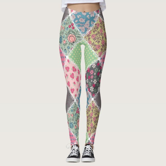 Leggings Pastel Floral Quilt Carré (Devant)
