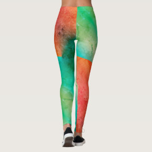 Leggings Pastel Pale Corail Turquoise Art Abstrait