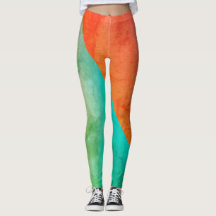 Leggings Pastel Pale Corail Turquoise Art Abstrait