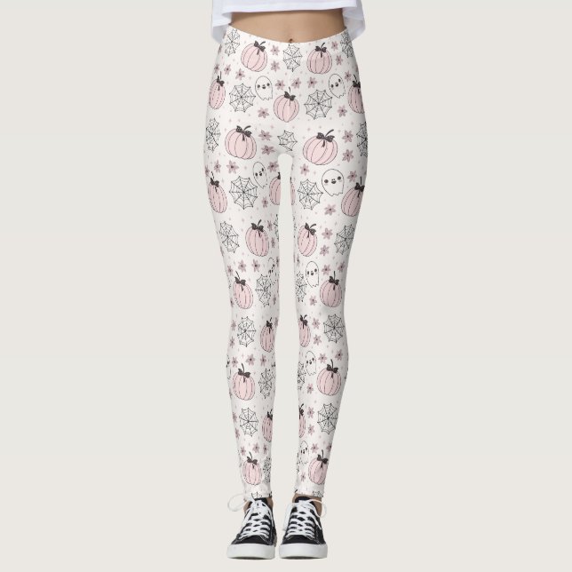 Leggings Pastel Pink Halloween Motif sans couture (Devant)