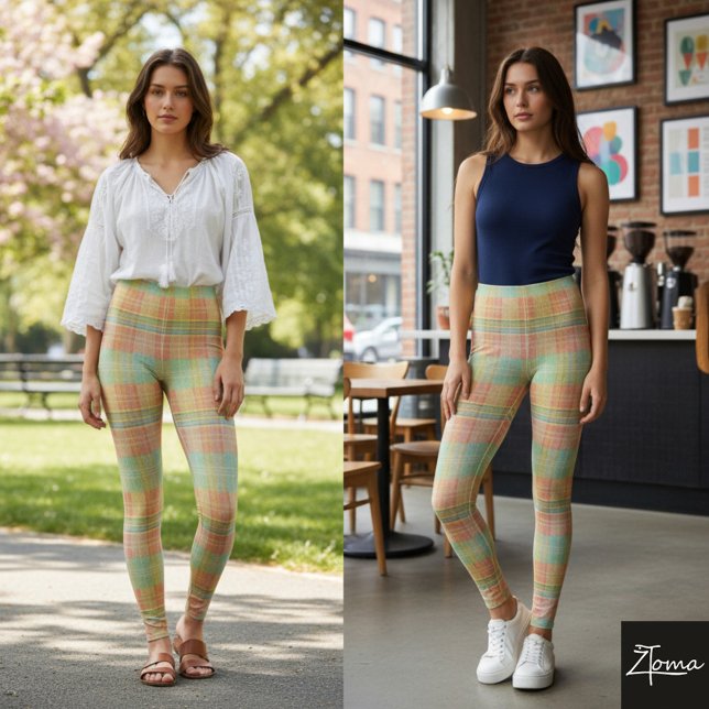 Leggings Pastel Plaid Color Block Bright Spring (Créateur téléchargé)