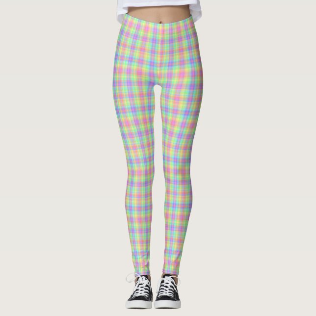 Leggings Pastel Plaid jaune bleu rose vert pourpre (Devant)
