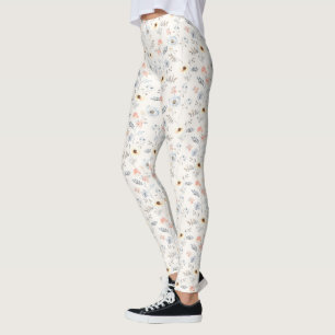 Leggings Pastel Poppy Floral Garden Motif