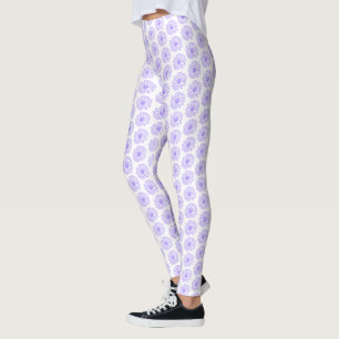 Leggings Pastel Purple Daisy Flower Print, Hippie Floral