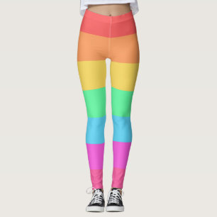 Leggings Pastel Rainbow Color Strips Design