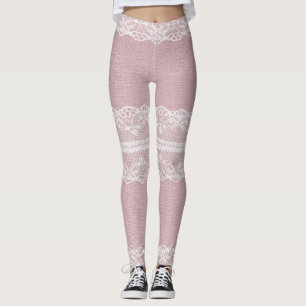 Leggings Pastel rose blanc dentelle texture