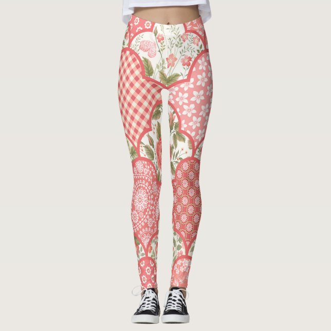 Leggings Pastel Rose Motif à patchwork floral (Devant)