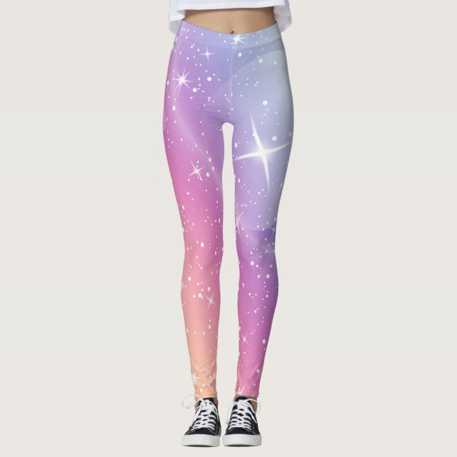 Leggings Pastel Starry Sky rose violet dégradé Lune Galaxie (Devant)