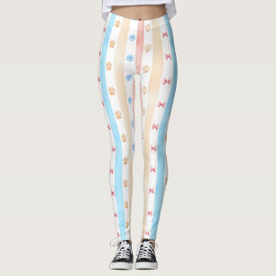 Leggings Pastel Stripe - Empreintes de pattes, Fleur Bleue,