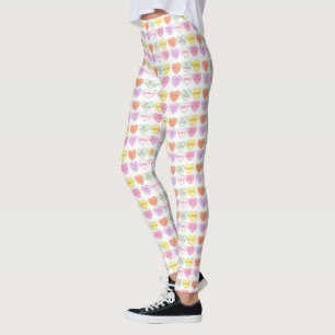 Leggings Pastel Valentine's Day Candy Coeurs de conversatio