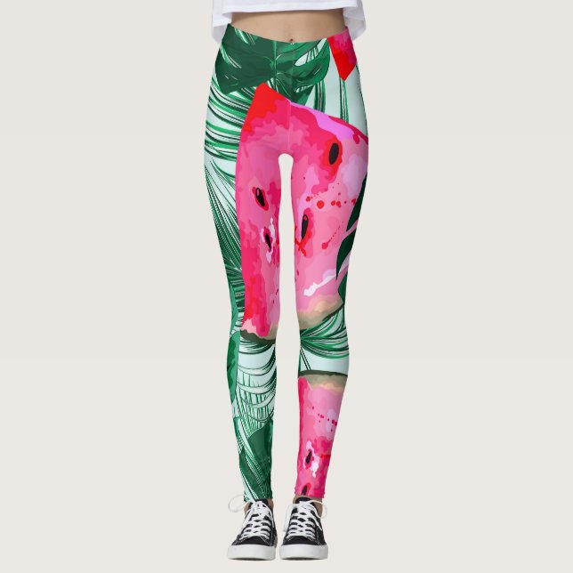 Leggings Pastèques, palmiers feuilles : pattes tropicales s (Devant)