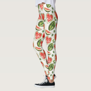Leggings Pastèques rouges vertes blanches Cœurs