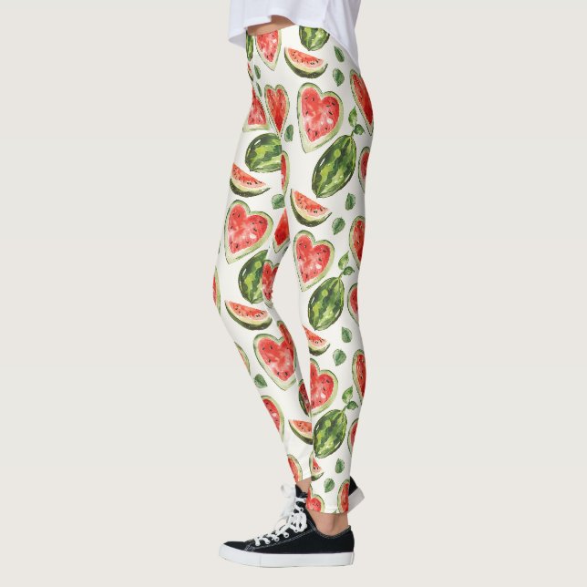 Leggings Pastèques rouges vertes blanches Cœurs (Gauche)
