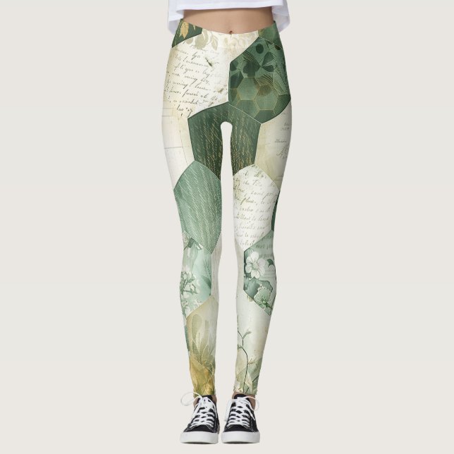 Leggings Patchwork Botanique Hexagonal Vintage (Devant)