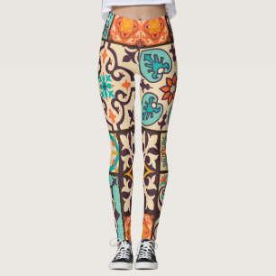 Leggings Patchwork coloré Islam Motifs Carrelage