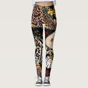 Leggings Patchwork Leopard : Ethnic Lining Design.