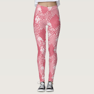 Leggings Patchwork rouge et blanc rustique