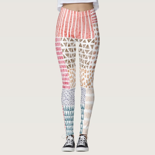 Leggings Patchwork Style mignon Motif Doodé (Devant)