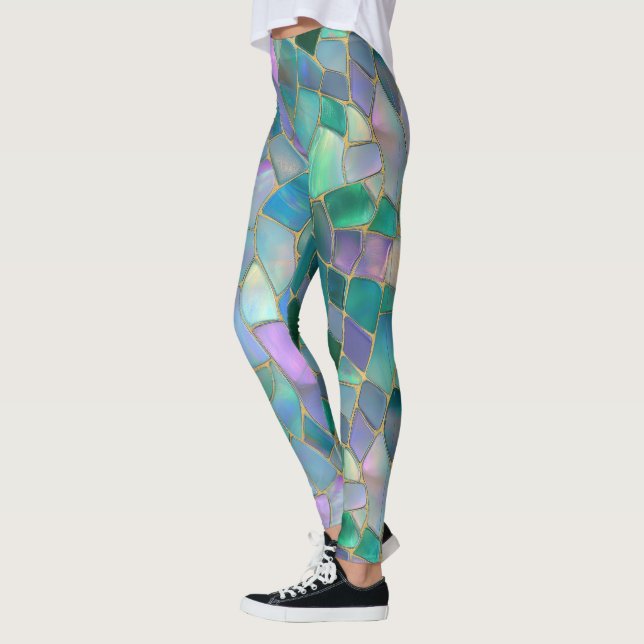 Leggings Patel colors stained glass mosaic pattern (Gauche)