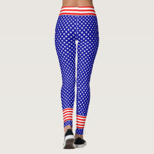 Leggings Patriotique en Rouge, Blanc et Bleu Étoiles et ban