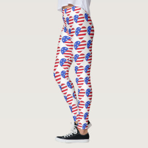 Leggings Patriotique Juillet 4 USA Drapeau Coeur Rouge Blan