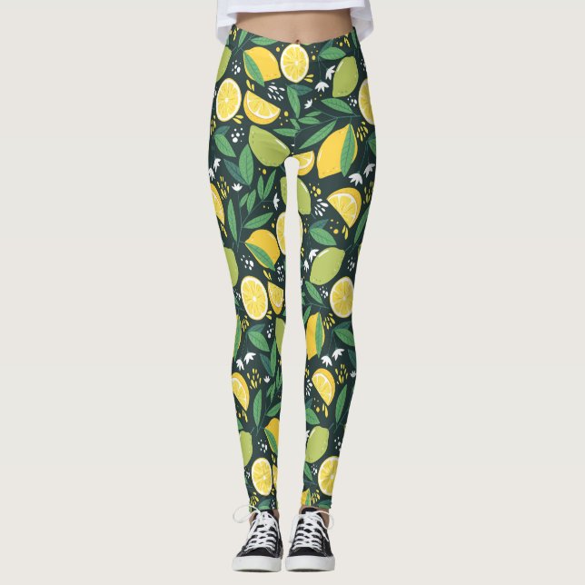 Leggings Patters de Yellow Lemon and Green Lime Fruit Food (Devant)