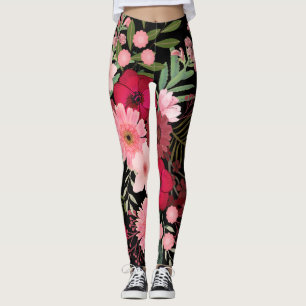 Leggings Pattes florales rouges et noires