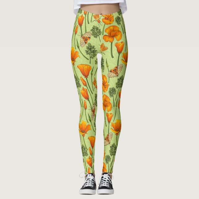 Leggings Pavot de Californie et papillons de nuit sur la ro (Devant)