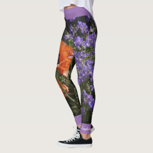 Leggings Pavot orange floral avec le nom
