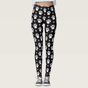 Leggings Paw Motif, Chien Paws, White Paws, Lilac Hearts