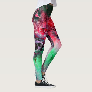 Leggings Paysage coloré et texturé en rouge et vert