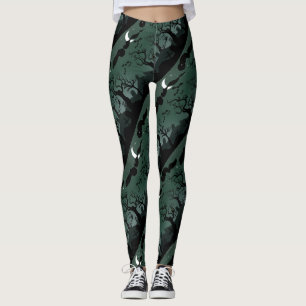 Leggings Paysage de cimetière d'Halloween noir et gris
