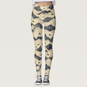 Leggings Paysage de Montagne Vintage avec Nuages (8)