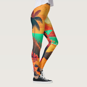 Leggings Paysage de plage tropicale en été coloré  