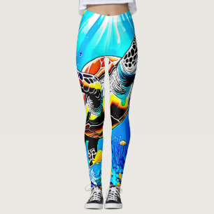 Leggings Paysage de rêve de tortue marine vibrant