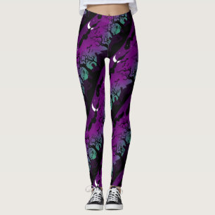 Leggings Paysage du cimetière d'Halloween violet aqua
