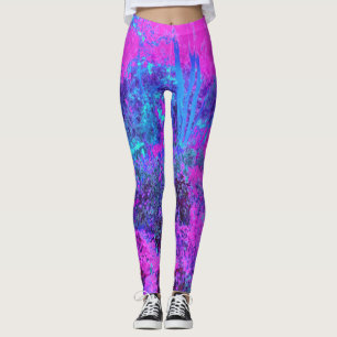 Leggings Paysage impressioniste rose chaud et bleu