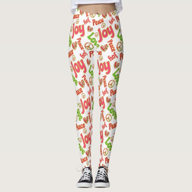 Leggings Peace Loy Joy Hippie Boho Retro Noël Holiday (Devant)