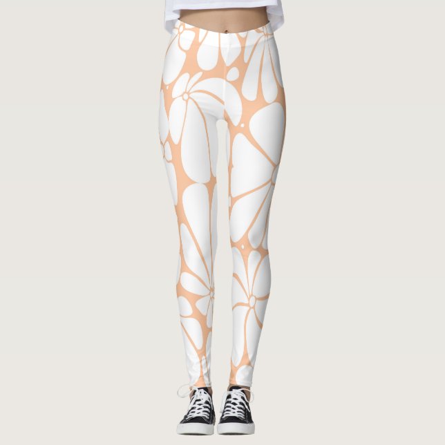 Leggings Peach Fuzz Retro les années 70 Fleur Blanche Desig (Devant)