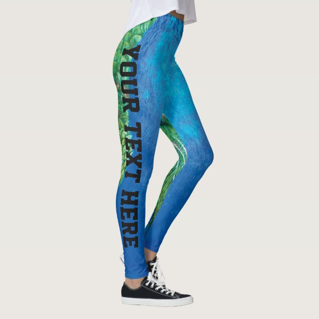 Leggings Peacock Blue Green Feather Art Custom ajouter du t (Droite)