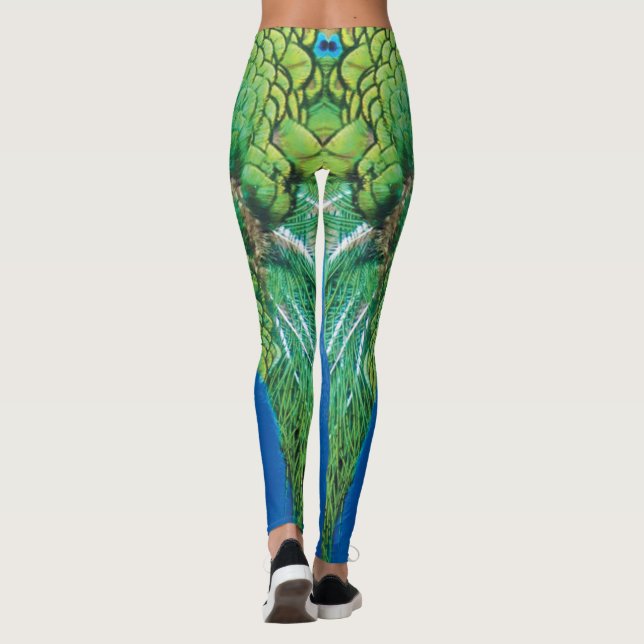 Leggings Peacock Blue Green Feather Texture Vibes d'été Be (Dos)