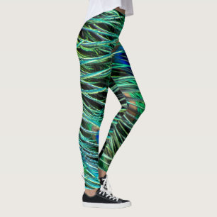 Leggings Peacock Feathers Blue Green Purple